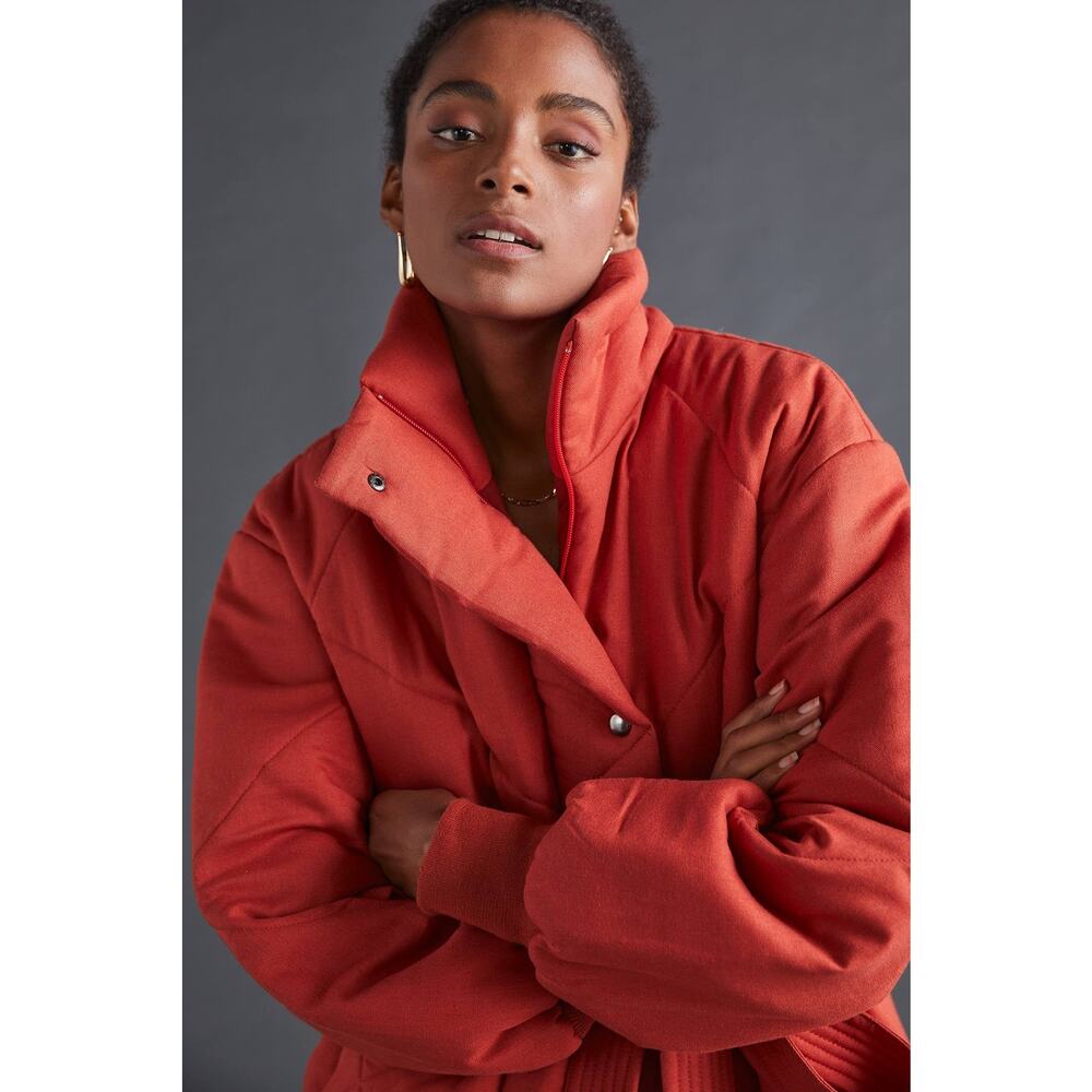 Anthropologie Alexandra Bueno Belted Puffer Coat Terra Cotta - S - Picture 4 of 4